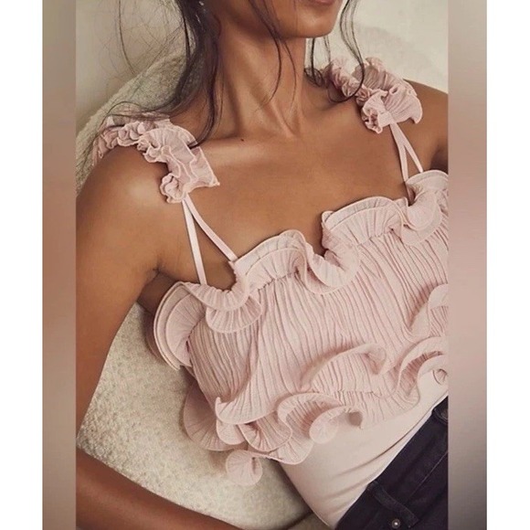 FREE PEOPLE For The Frill Of It Bodysuit Women's XL Dusty Pink Thong Style NEW - Picture 2 of 8